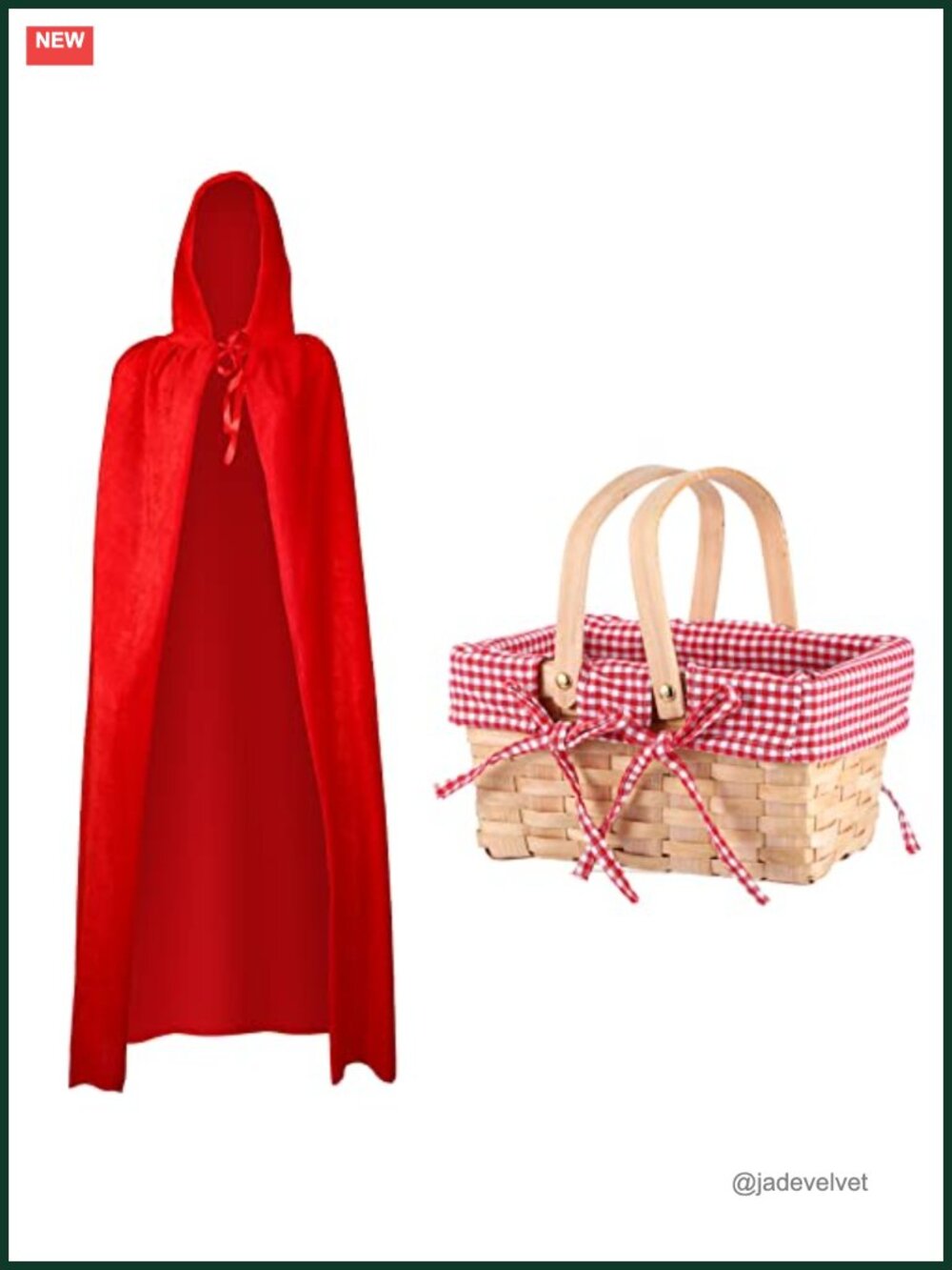 Women's Red Riding Hood Costume Cape with Picnic Basket, Velvet Cloak